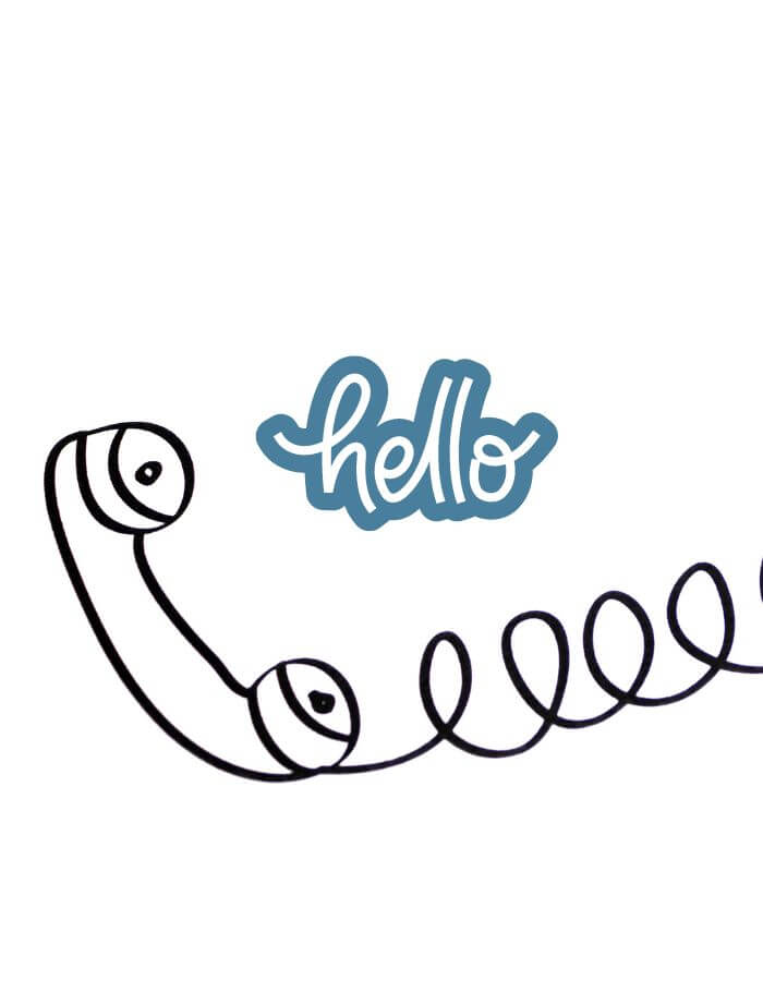 Doodle phone image with the word hello above it