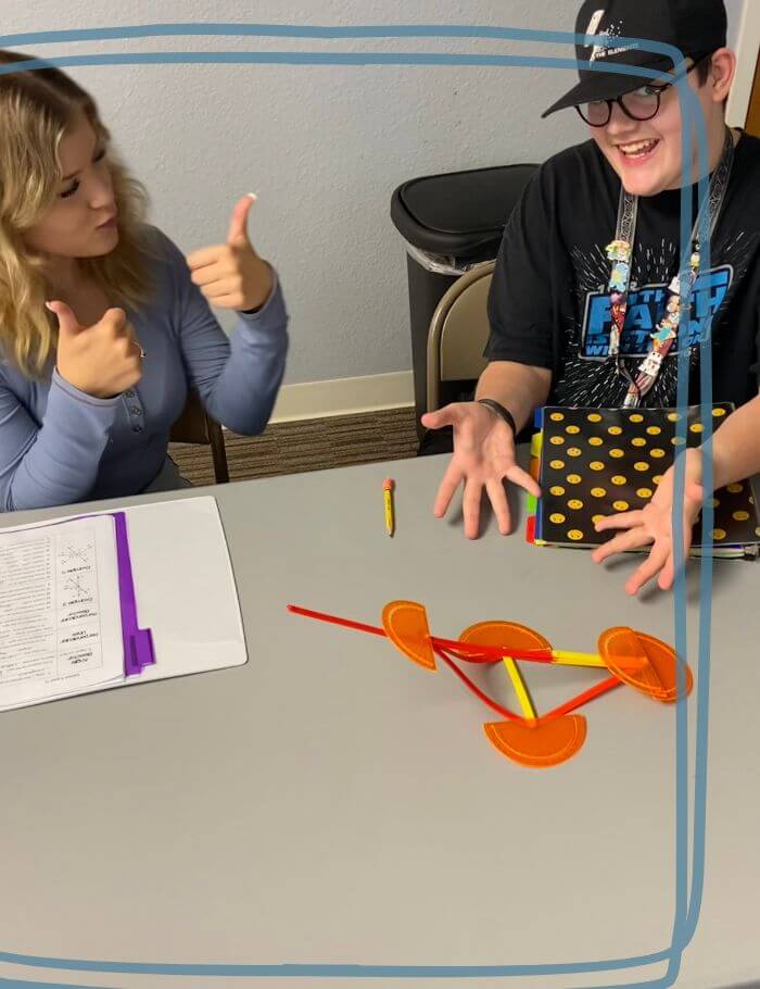 Geometry manipulatives with 2 homeschool high school students.