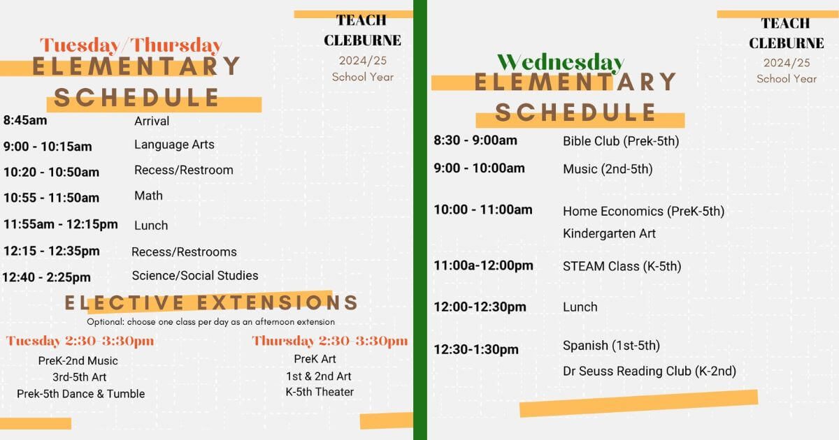 TEACH Elementary Schedule 2024-2025 School Year